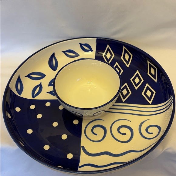 NEW VINTAGE 90’sCARDINAL BLUE BAYOU HANDPAINTED SERVING TRAY WITH SALSA/DIP BOWL - Picture 5 of 11